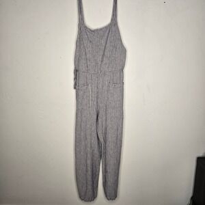 Free People Striped Linen Blend Jumpsuit Navy Blue White Tie Back Sleeveless S
